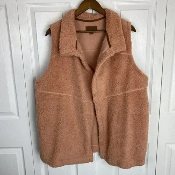 Koolaburra Ugg Sherpa Vest 1X Brushed Back Open Front Collared Fall Winter Pink - Picture 3 of 6